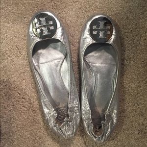 Tory Burch silver ballet flats